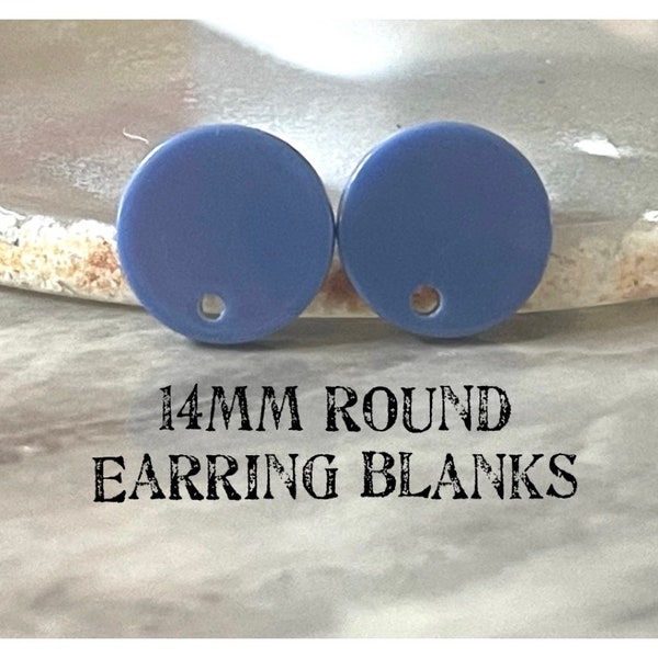 14mm AZURE BLUE post earring round blanks, blue round earring, blue stud earring, drop dangle earring making colorful jewelry blanks