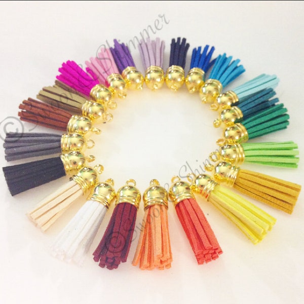 Gold Capped Suede Tassels in 22 colors - Flat Rate shipping