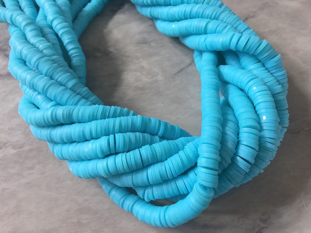 Aqua 6mm WHOLESALE Rubber Disc Beads, 16 Strand Heishi Beads, Colorful Round Polymer Beads