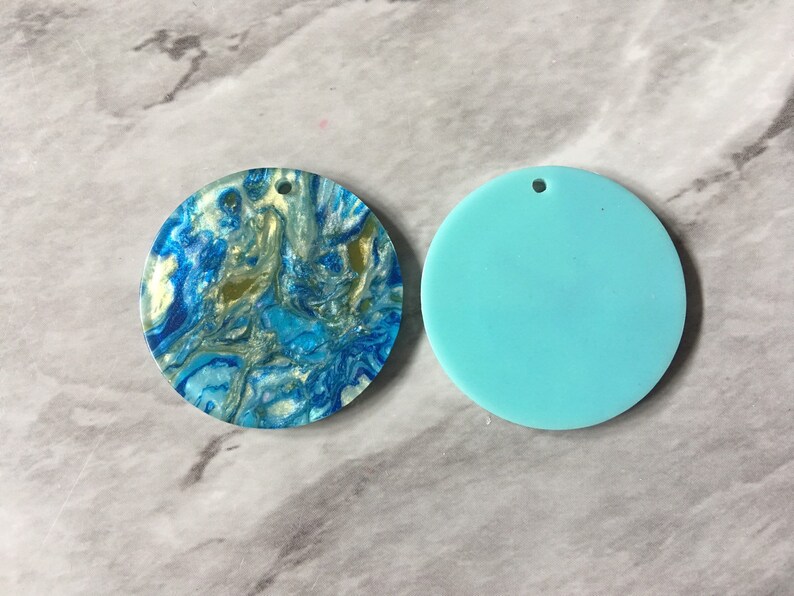 jewelry acrylic DIY one hole at top circle cutout acrylic Earring Necklace pendant bead Gold /& Blue Turquoise BEACH mosaic Resin Beads