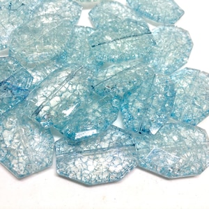 Ice Blue Cracked Window Clear Faceted 35mm acrylic beads, chunky craft supplies, wire bangle beads, jewelry making, blue jewelry bracelet