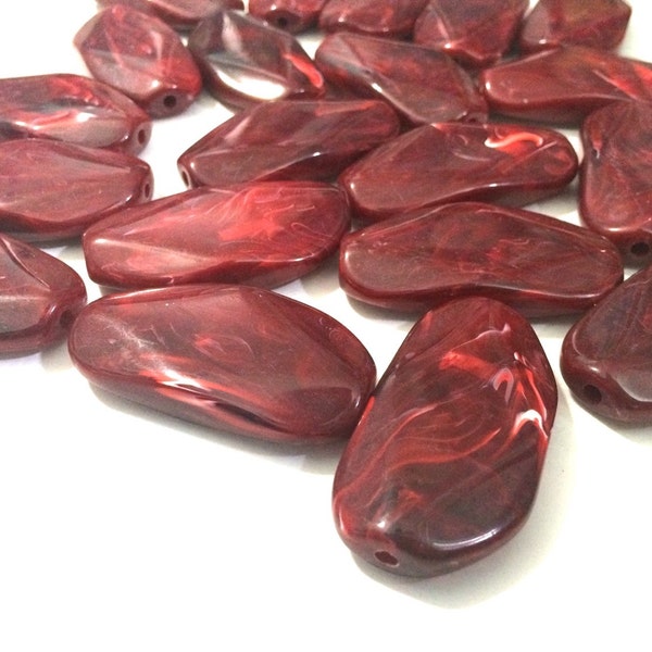 Large RED Gem Stone Beads - Acrylic Beads that look like stained glass for Jewelry Making-Necklaces, Bracelets, or Earrings! 45x25mm Stones