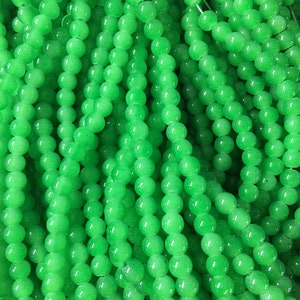 Green Grass 6mm Glass WHOLESALE round beads, 30” strand 140 beads, colorful round beads, Kelly green pride clearance beads