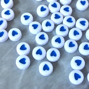 7mm Blue HEART beads, white heishi beads, colorful round beads, colorful pride clearance beads donut bracelet valentine rainbow