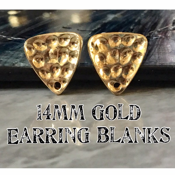 14mm Hammered Gold post earring triangle blanks, gold triangle earring, gold stud earring, gold jewelry, gold dangle earring making