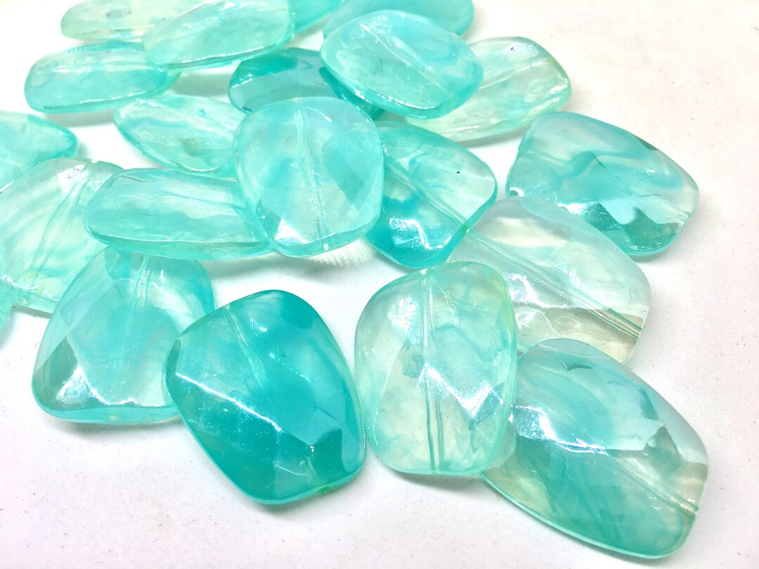Teal & Clear Large Translucent Beads, Faceted Nugget Bead, Crystal Bead