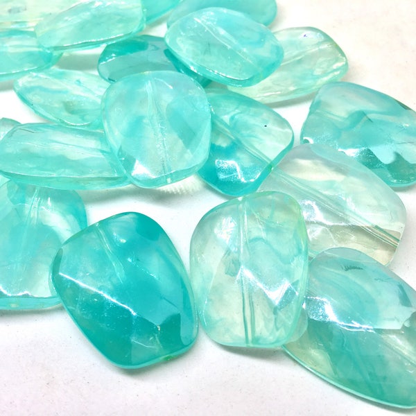 Teal & Clear Large Translucent Beads, Faceted Nugget Bead, crystal bead, 30mm bead, clear beads, translucent beads, bangle beads