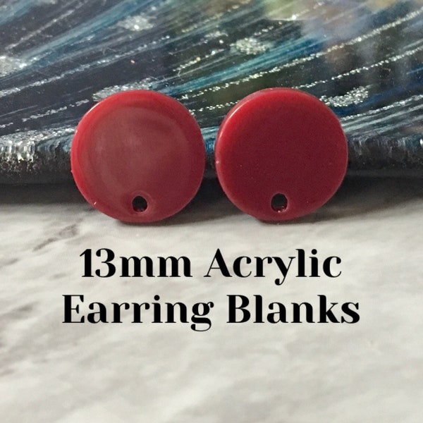 Cranberry red 13mm confetti circle post earring blanks, drop earring stud earring, jewelry dangle DIY earring making maroon red