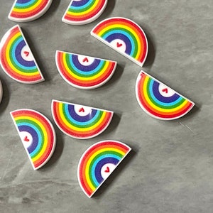 Colorful Heart Print Rainbow Acrylic Blanks Cutout, earring jewelry making, stud pride earring blanks, white print U shape half moon