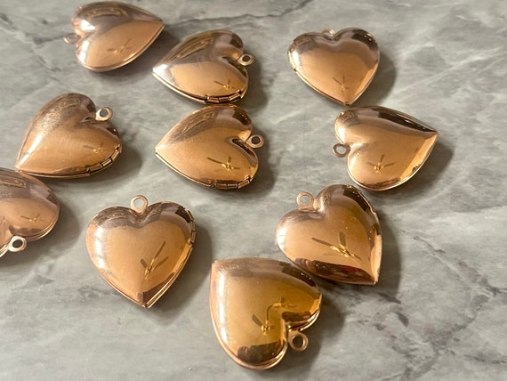 WHOLESALE Set of 10 Bronze Mirror Locket Heart Metal Brass
