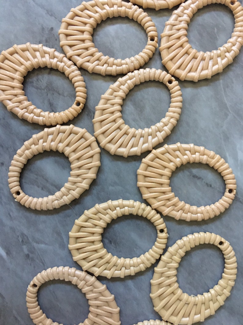 teardrop cutout acrylic 50mm Earring Necklace pendant bead one hole at top DIY blanks rattan straw hay brown Tan Ratton Acrylic Beads