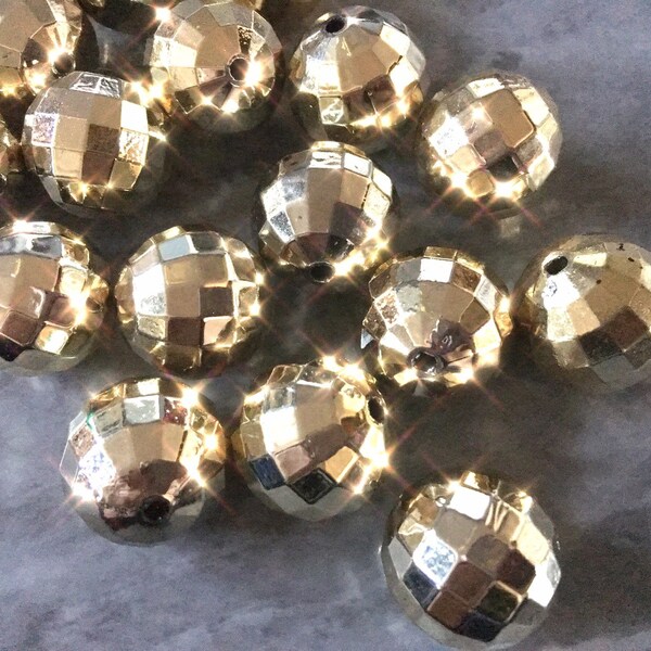 Gold mirrorball 20mm Round beads, circular beads, metallic beads, gold statement necklace, gold jewelry, large gold bead earrings