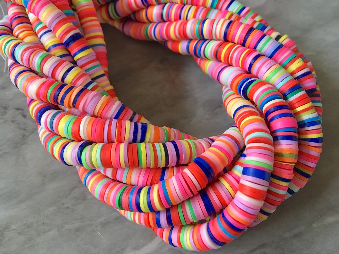 Rainbow 8mm WHOLESALE Rubber Disc Beads, 16 Strand Heishi Beads, Colorful Round Polymer Beads