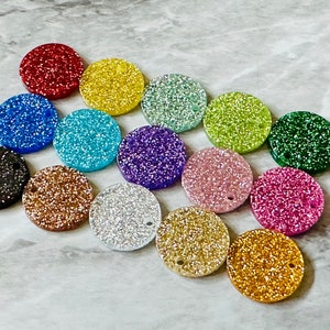 Rainbow Sparkle Acrylic Blanks, 16mm earring circles, dangle beads monogram earrings, acrylic blanks, circular earrings, resin circles drop