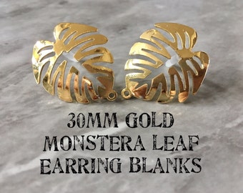 Palm Tree Leaf metallic gold 30mm pendants, 1 HOLE jewelry DIY blanks, earrings oval gold earrings geometric boho monstera leaf