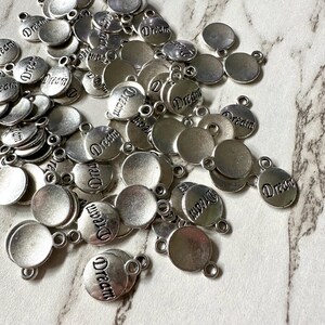 WHOLESALE Dream charms, silver metal sale clearance, earrings bracelet blanks, necklace keychain blank gray gunmetal friendship bracelets