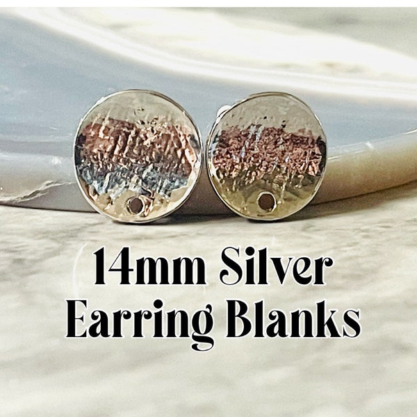 14mm silver dotted post earring circle blanks, silver drop earring, gray stud earring, gold jewelry, dangle DIY earring making round wreath