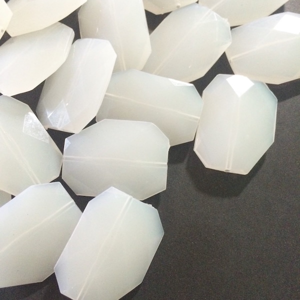 Large WHITE faceted beads, acrylic 39mm beads for jewelry making, bangle making, white beads, white jewelry, white bangle bracelet, white