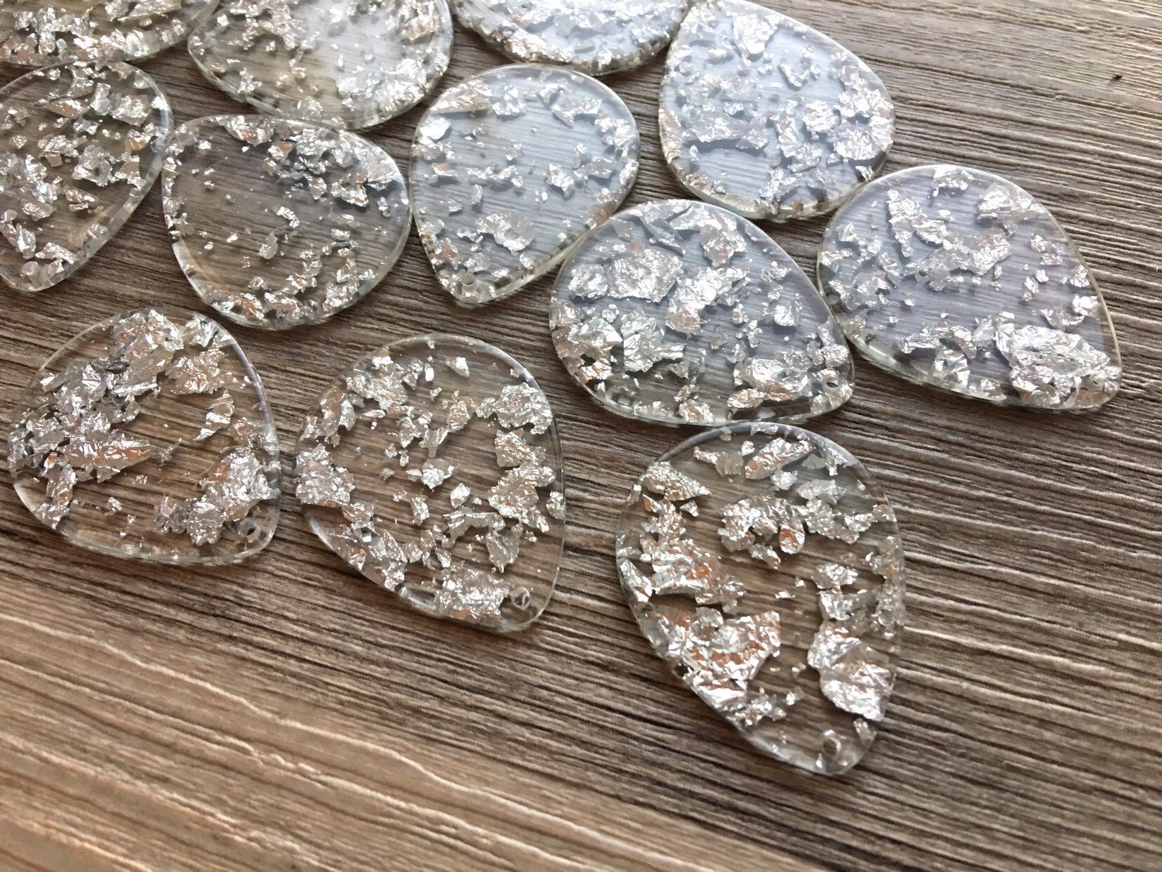 Silver Foil Paper set in Clear Resin Acrylic Blanks Cutout Etsy