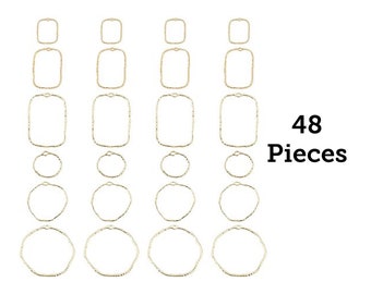 WHOLESALE Huge lot 48 Gold earring wire blanks, wire oval rectangle hollow circle frames pendant, resin frame blanks, dangle earrings