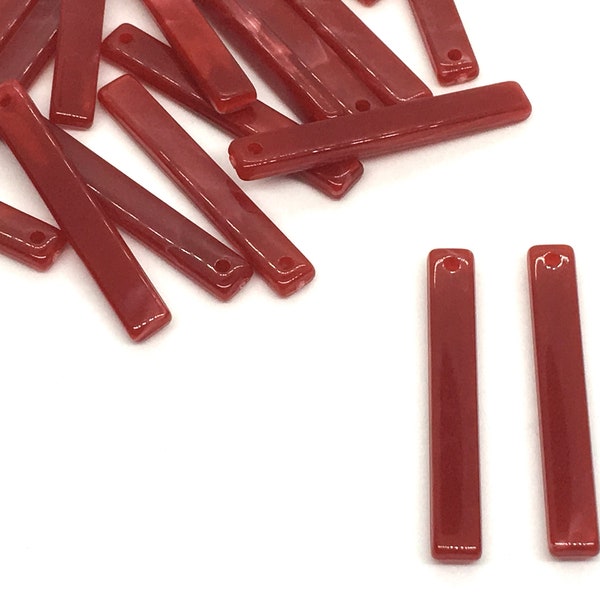 Crimson Red Resin Thin 1 Hole 35mm beads, lucite rectangle pendant, earrings necklace jewelry making, red jewelry skinny acrylic sticks