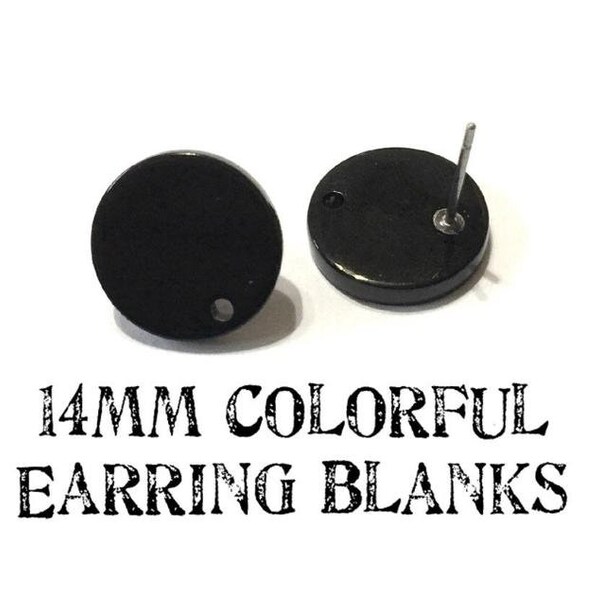 14mm black post earring round blanks, black round earring, black stud earring, drop dangle earring making colorful jewelry blanks