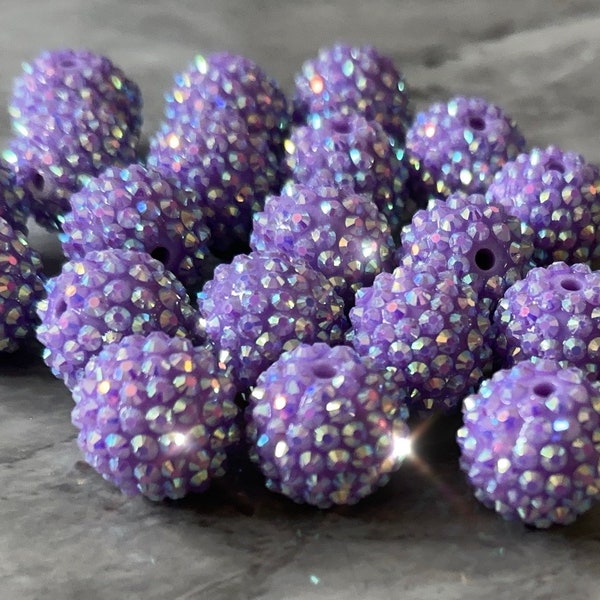 Rhinestone Lavender 20mm Beads, winter bracelet necklace earrings, jewelry making bangle beads diamond rainbow bubblegum beads purple