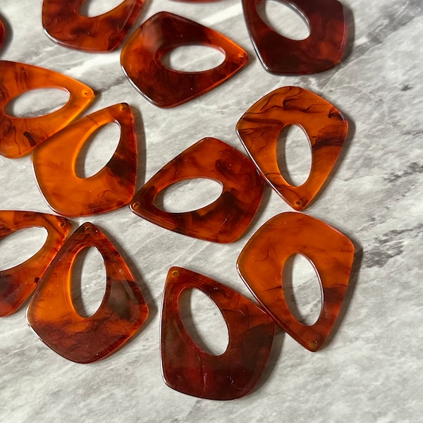 Swirl Brown Resin Beads, Teardrop shape acrylic 38mm Long Earring or Necklace pendant bead, one hole at top color reddish brown jewelry