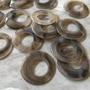 Gray translucent swirl Tortoise Shell Necklace or Earring Pendant beads, 1 hole circle pendant beads, necklace earrings jewelry smoke gray