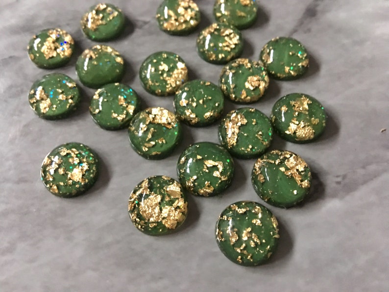 Olive Green Gold Foil Resin 12mm Druzy Cabochons Jewelry Etsy