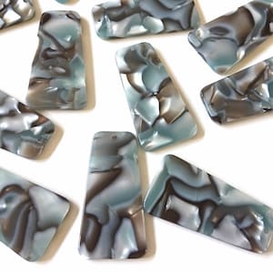 Teal Blue & Gray Tortoise Shell Acrylic Blanks Cutout, rectangle blanks, earring bead jewelry making, 38mm jewelry, 1 Hole tortoise blanks