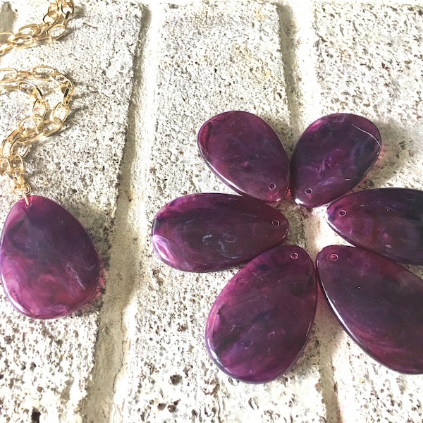 Dark purple teardrop Pendants, 57x36mm, acrylic gem pendants, 1 hole pendant, long necklace, wire wrapped pendant, wrapping pendant eggplant