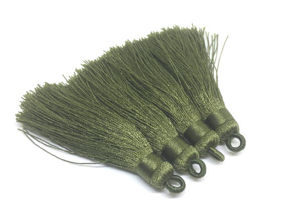 Olive Green Tassels Tassel Earrings Silk Tassels 3 Inch 80mm
