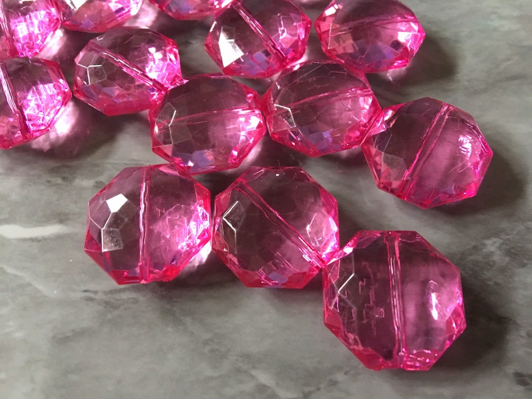 Hot Pink Beads 25mm Beads, Faceted Octagon Acrylic Beads for Bangles or