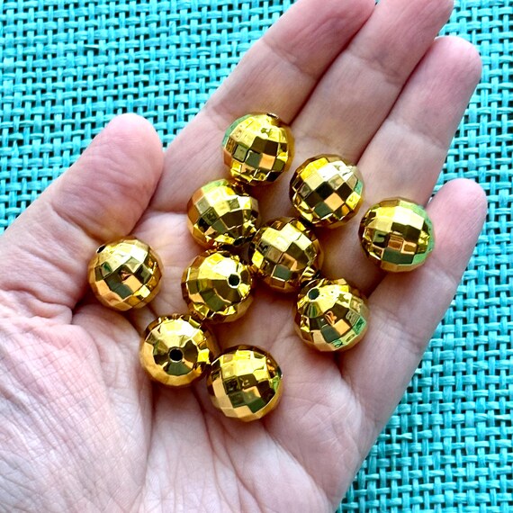 Gold Mirrorball 16mm Round Beads, Circular Beads, Metallic Beads