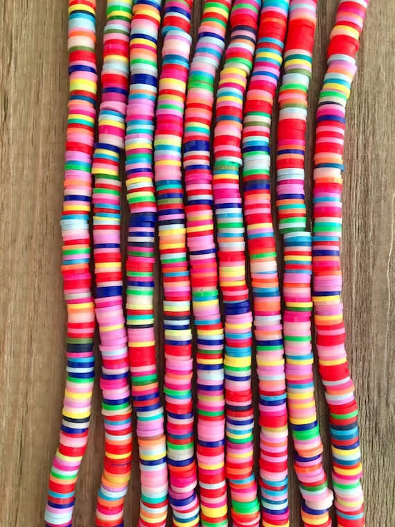 10Strand 380-400pcs/strand 6mm Polymer Clay Beads Pink Environmental Flat  Round Disc Spacer African Heishi Beads Strand for Jewelry Making Rainbow  Bracelets Necklaces Earrings Hole 2mm 