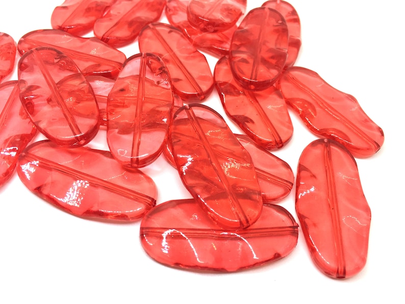 red faceted acrylic beads XL Red oval surf board beads large acrylic beads bangle beads jewelry making red oval beads red jewelry