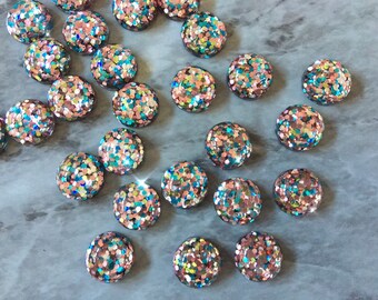 Teal Blue + Blush Pink Resin 12mm Druzy Cabochons, jewelry making kit earring set, diy jewelry, druzy studs, 12mm Druzy stud earrings