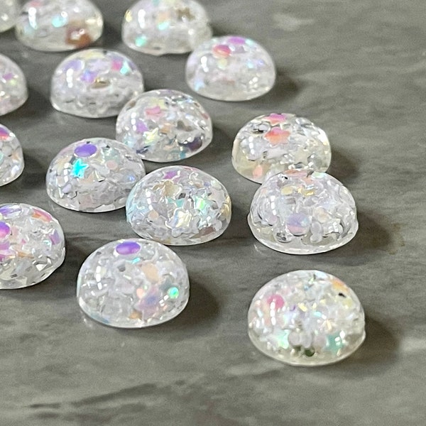 White confetti & Clear Resin 12mm Druzy Cabochons, jewelry making kit earring set, diy jewelry, druzy studs, 12mm Druzy stud earrings