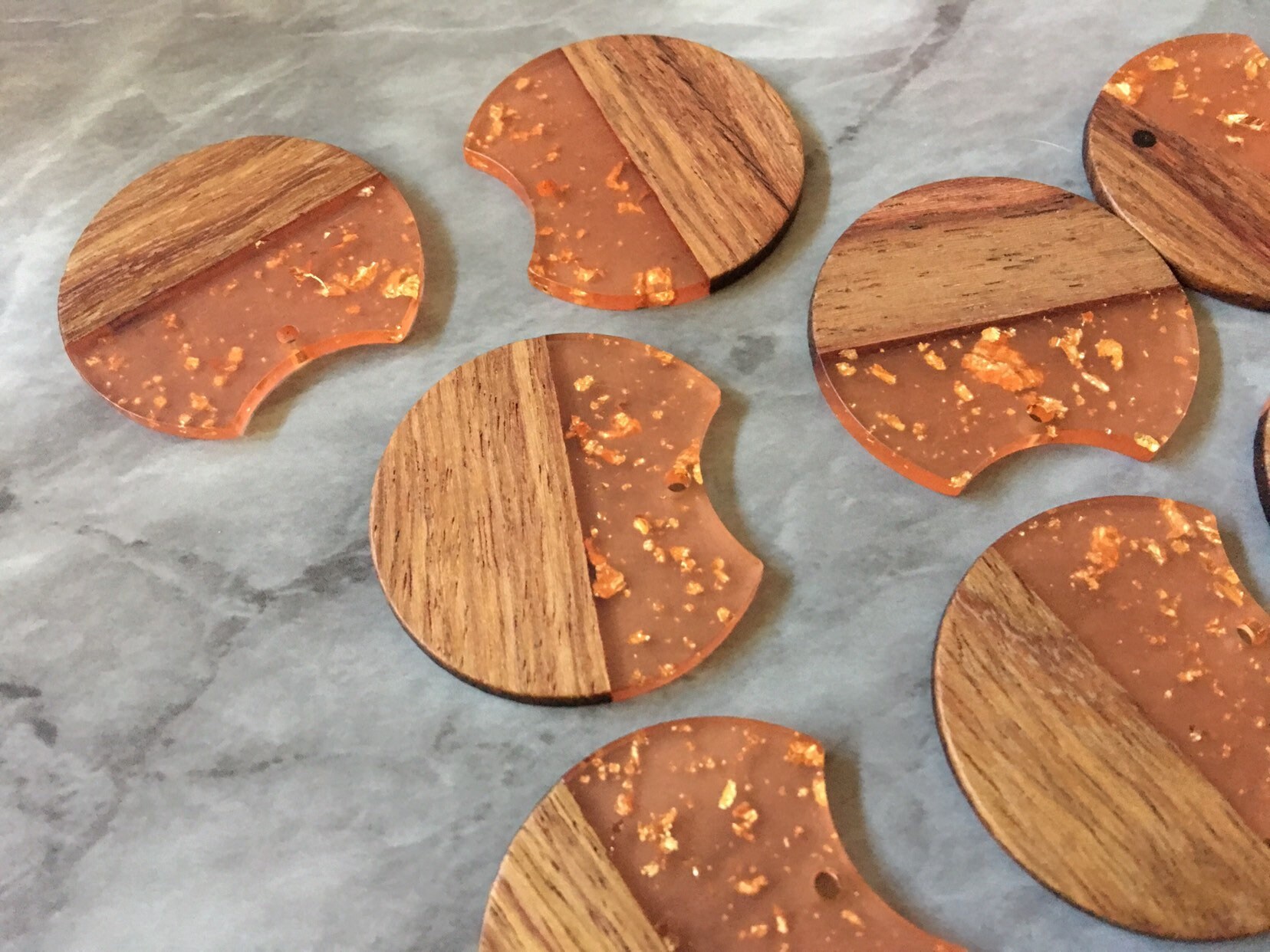 Wood Grain Gold Foil Resin Beads Round Cutout Acrylic 37mm Etsy