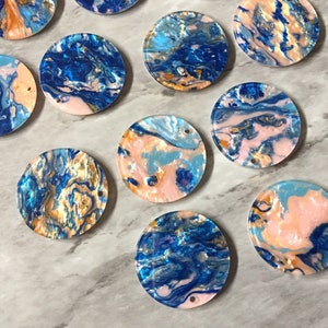 jewelry acrylic DIY one hole at top circle cutout acrylic Earring Necklace pendant bead Gold /& Blue Turquoise BEACH mosaic Resin Beads