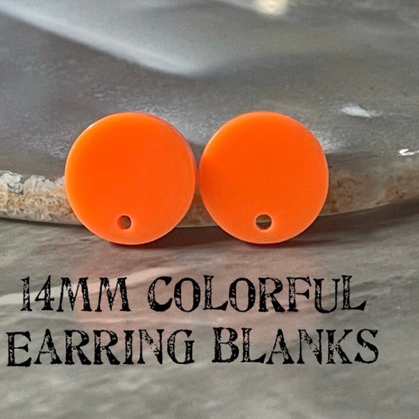 14mm NEON ORANGE post earring round blanks, orange round earring, orange stud earring, drop dangle earring making colorful jewelry blanks