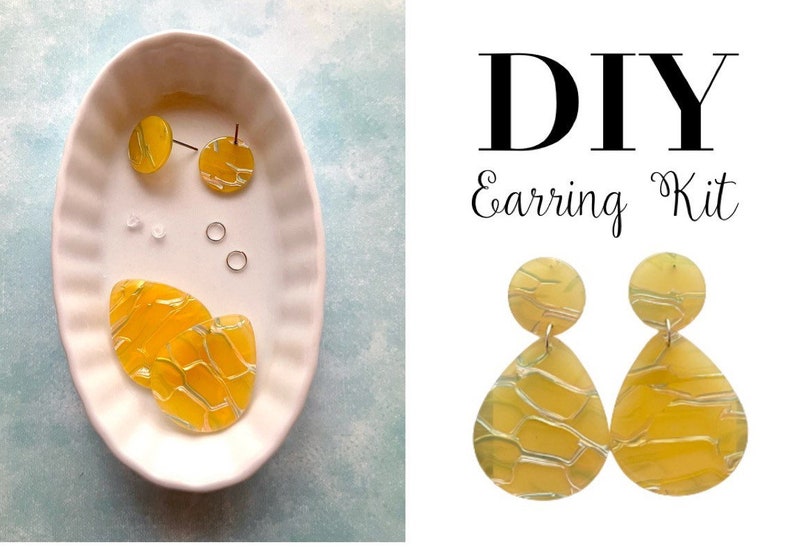 DIY statement Earrings Kit, statement earring makers kit, geometric floral boutique earrings, kids activity, summer craft box activity image 1