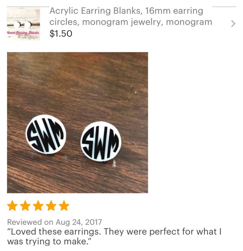 Acrylic Earring Blanks 16mm Earring Circles Monogram Etsy