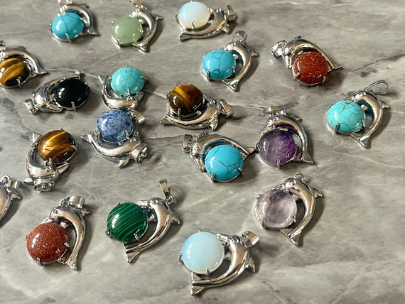 WHOLESALE Lot of Gemstone Turquoise Dolphin Beads Pendants Resin