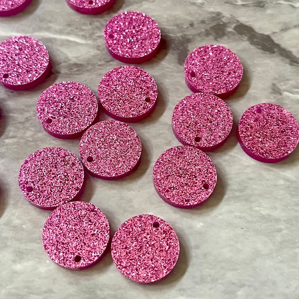 Dark Pink Glitter resin Beads, circle cutout acrylic 16mm Earring Necklace pendant bead, DIY wooden blanks earrings round acrylic