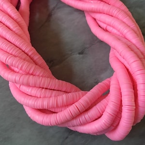 Cotton Candy Pink 6mm WHOLESALE rubber disc beads, 16” strand heishi beads, colorful round polymer beads, pride clearance beads donut