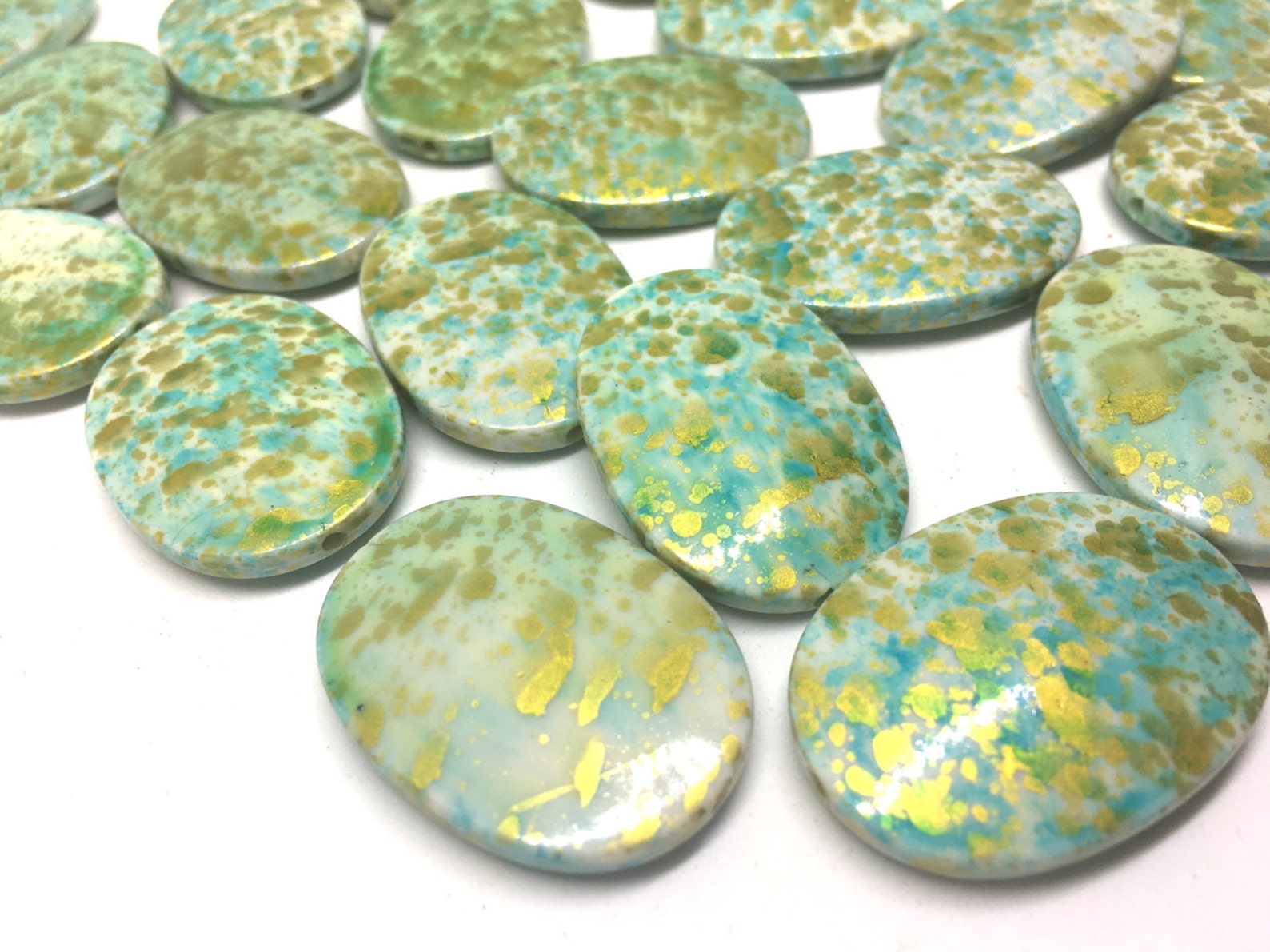 35mm Gold Foil Egg Shaped Beads Blue Beads Gold Beads Oval Etsy