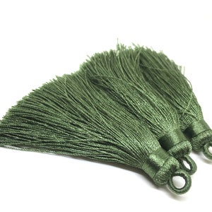 Hunter Green Tassels, tassel earrings, Silk Tassels, 3 Inch 80mm Tassel, green jewelry, tassel necklace, green necklace, army green jewelry