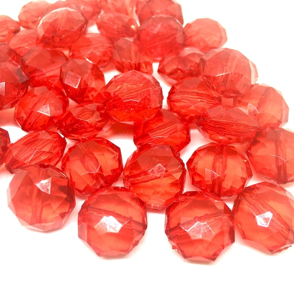 Ruby Red Translucent Beads, 17mm Faceted octagon round Bead, bright red beads, Jewelry Making, Wire Bangles, red beads, red jewelry, ruby